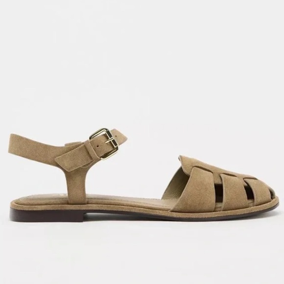 ZARA SUEDE FISHERMAN SANDALS - TAN - NWT - Picture 3 of 5